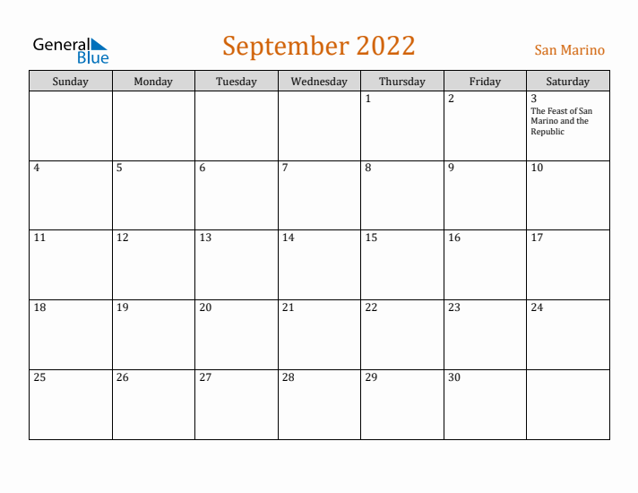 September 2022 Holiday Calendar with Sunday Start