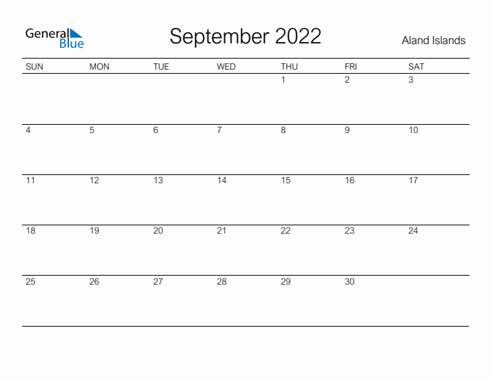 Printable September 2022 Calendar for Aland Islands