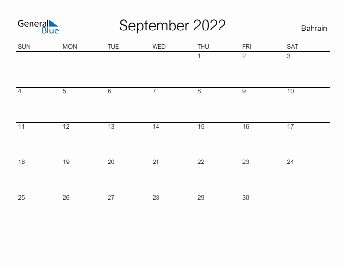 Printable September 2022 Calendar for Bahrain