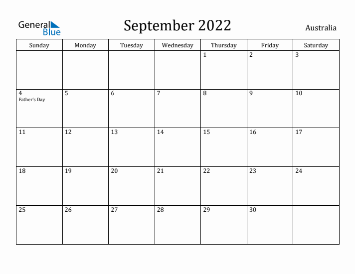 September 2022 Calendar Australia