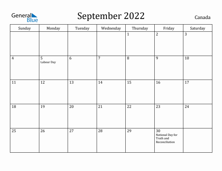 September 2022 Calendar Canada