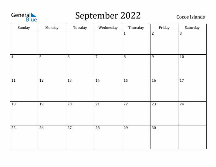 September 2022 Calendar Cocos Islands