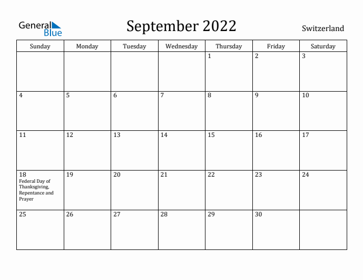 September 2022 Calendar Switzerland