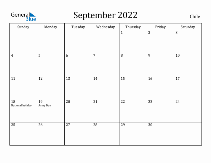 September 2022 Calendar Chile