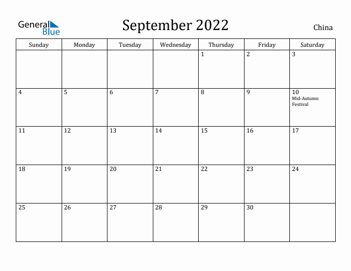 September 2022 Calendar China