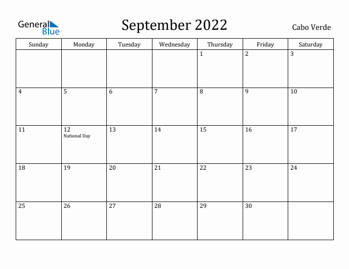 September 2022 Calendar Cabo Verde