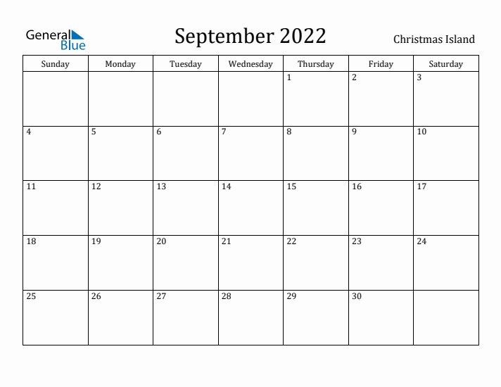 September 2022 Calendar Christmas Island