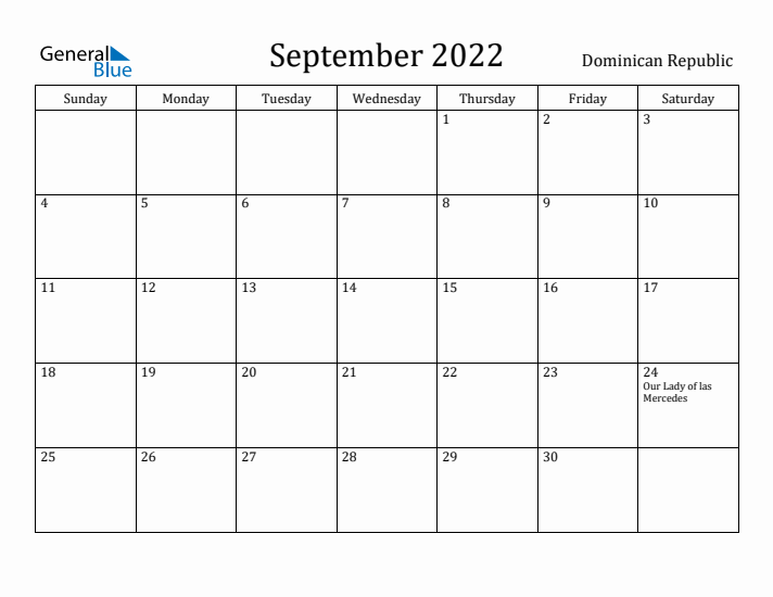 September 2022 Calendar Dominican Republic