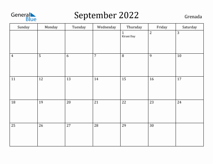 September 2022 Calendar Grenada