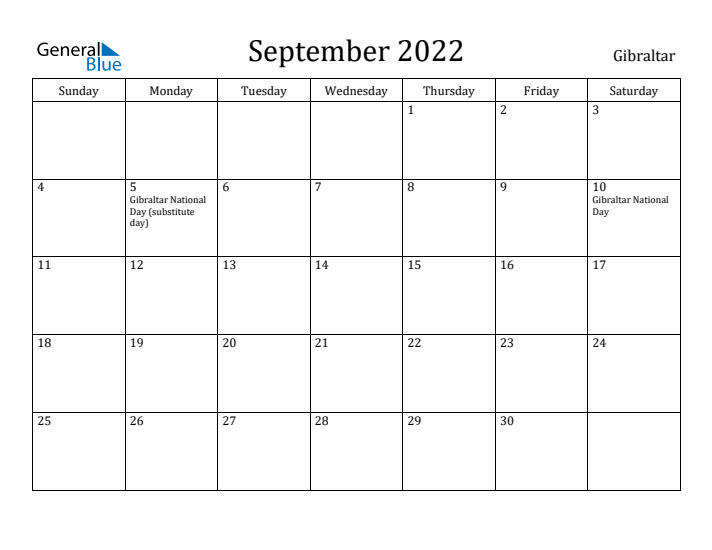 September 2022 Calendar Gibraltar