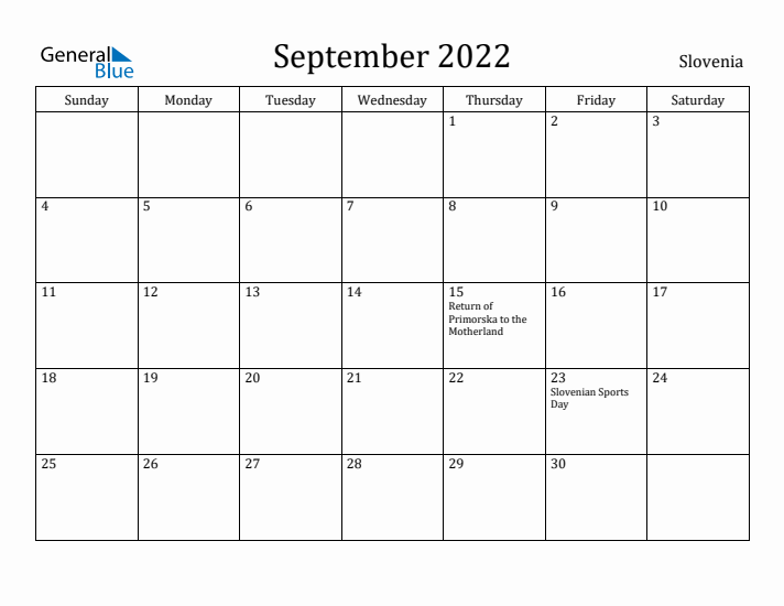 September 2022 Calendar Slovenia