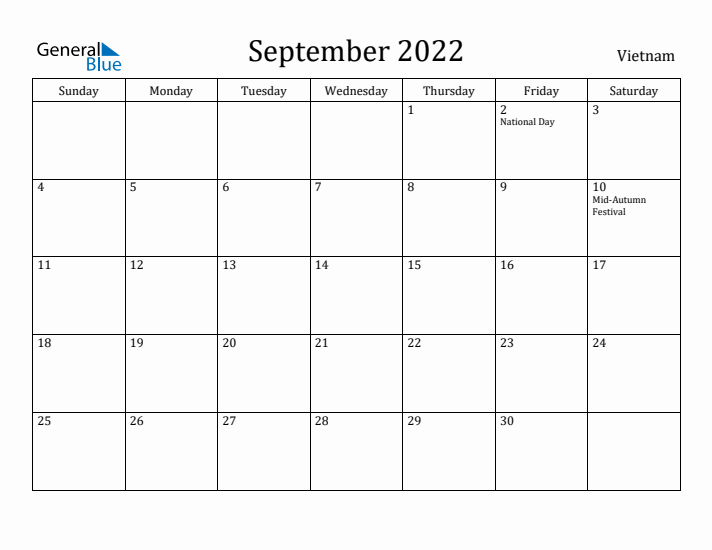 September 2022 Calendar Vietnam