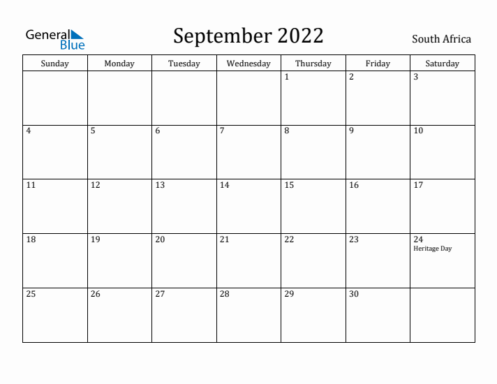 September 2022 Calendar South Africa