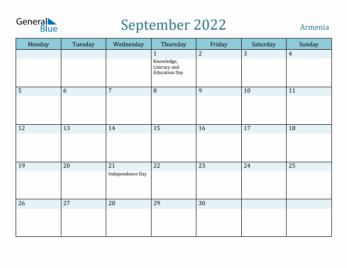 September 2022 Calendar with Holidays