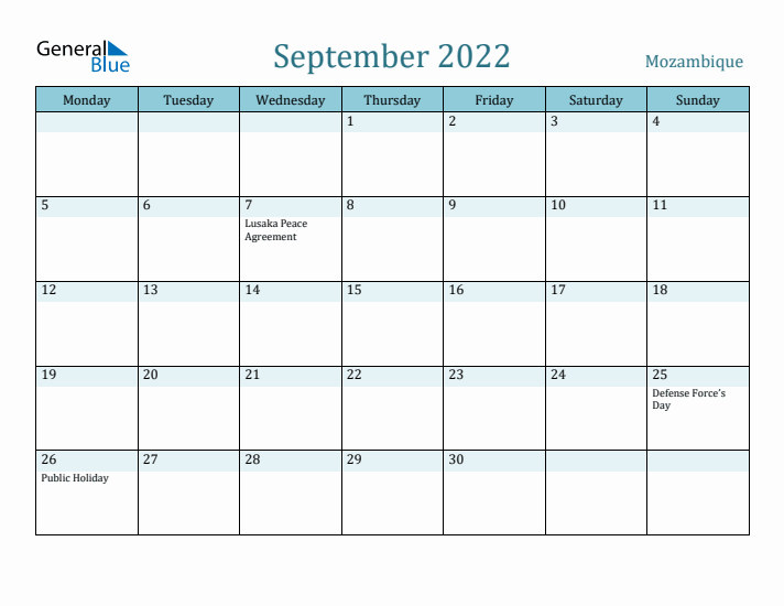 September 2022 Calendar with Holidays