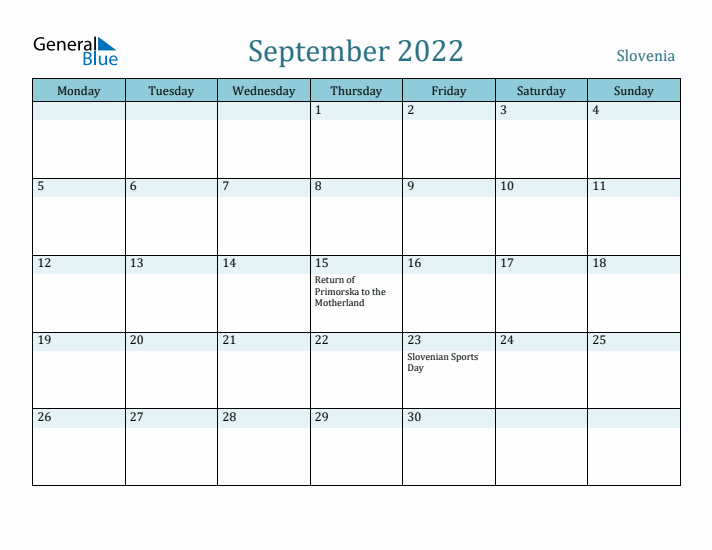 September 2022 Calendar with Holidays