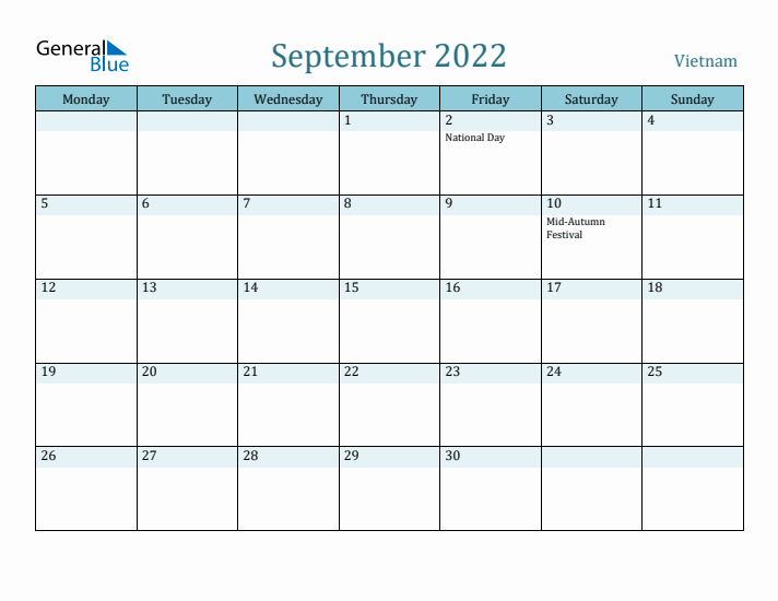 September 2022 Calendar with Holidays