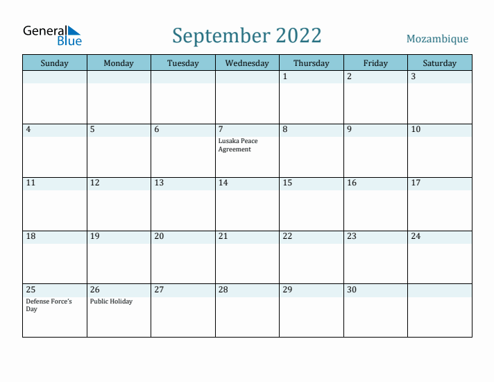 September 2022 Calendar with Holidays