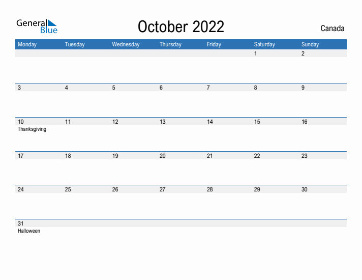 Fillable October 2022 Calendar