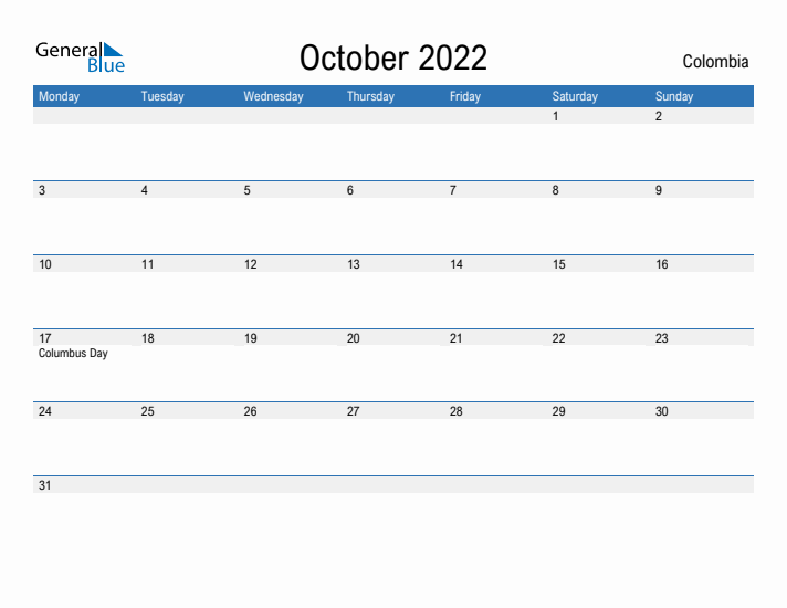 Fillable October 2022 Calendar