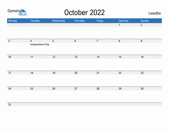 Fillable October 2022 Calendar