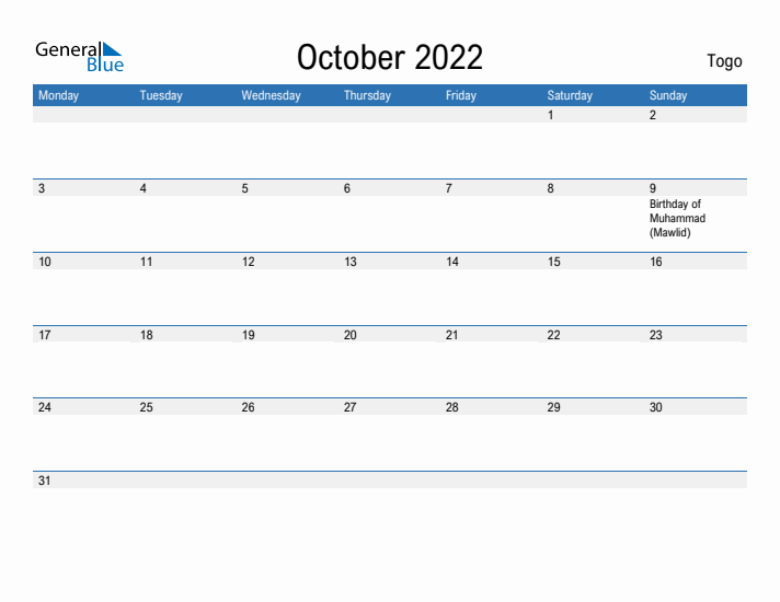 Fillable October 2022 Calendar