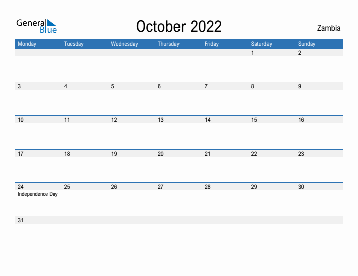 Fillable October 2022 Calendar