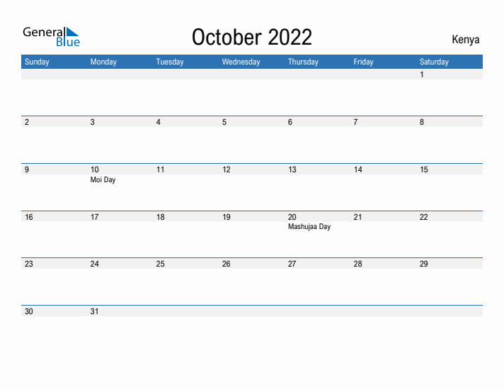 Fillable October 2022 Calendar