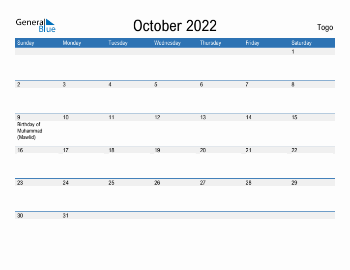 Fillable October 2022 Calendar