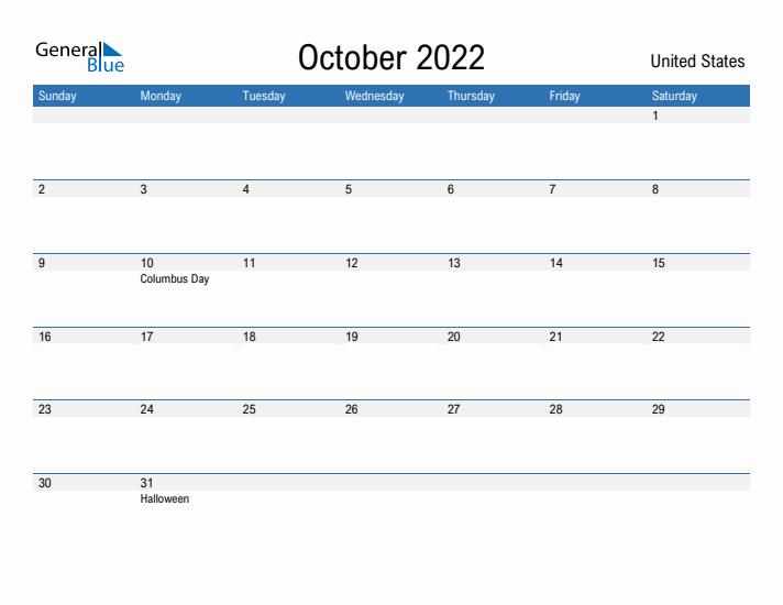 Fillable October 2022 Calendar