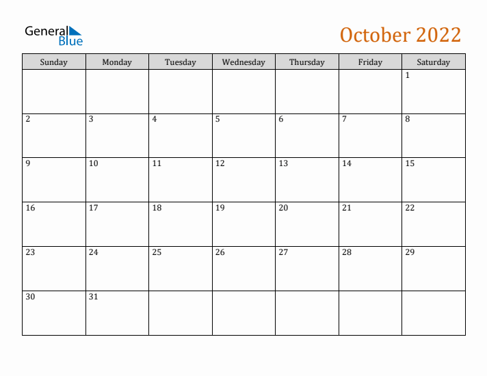 Editable October 2022 Calendar