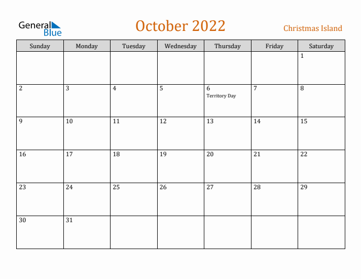 October 2022 Holiday Calendar with Sunday Start