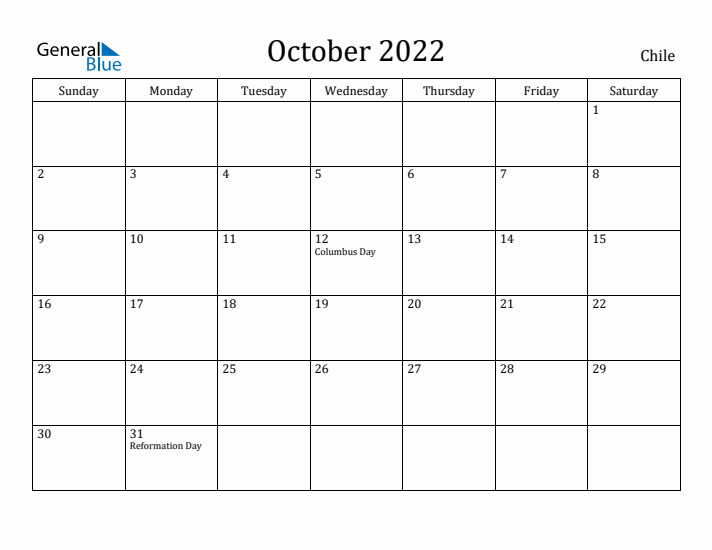 October 2022 Calendar Chile