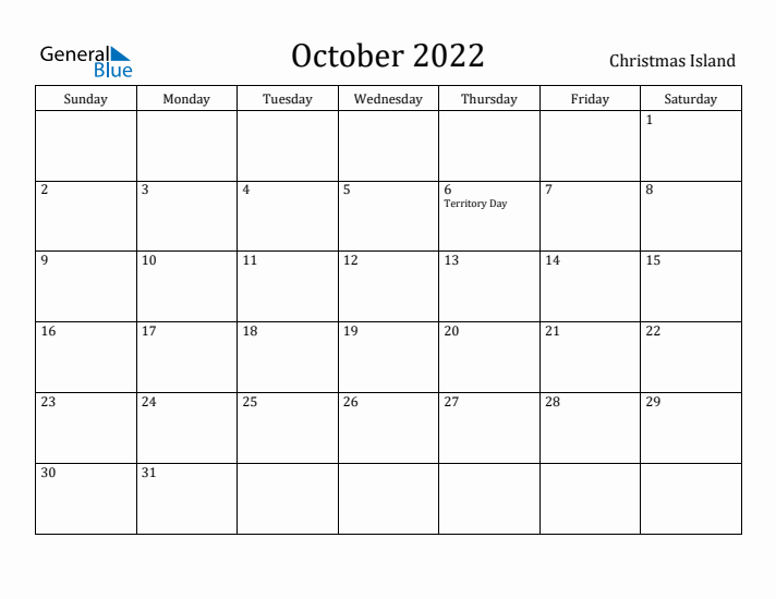 October 2022 Calendar Christmas Island