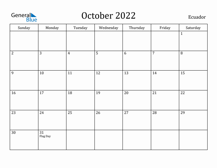 October 2022 Calendar Ecuador