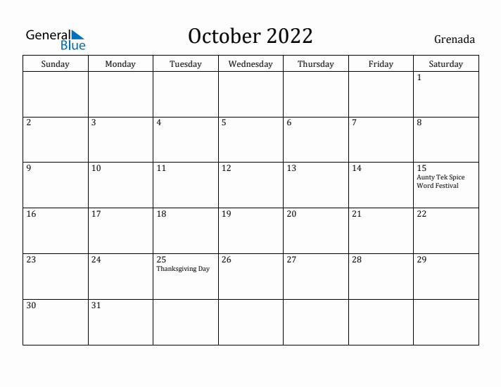 October 2022 Calendar Grenada