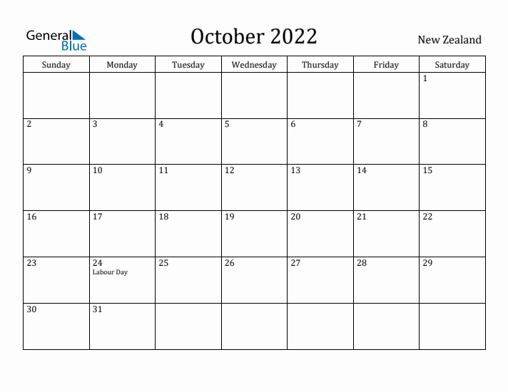 October 2022 Calendar New Zealand