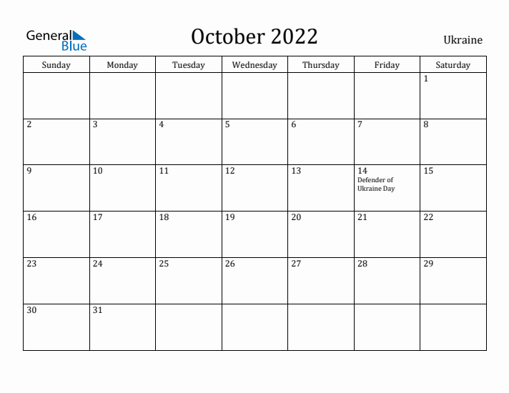 October 2022 Calendar Ukraine