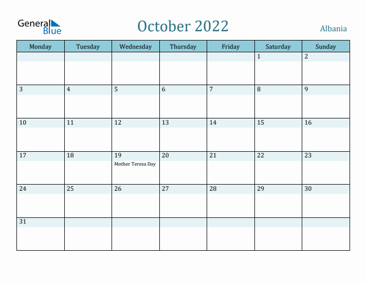 October 2022 Calendar with Holidays