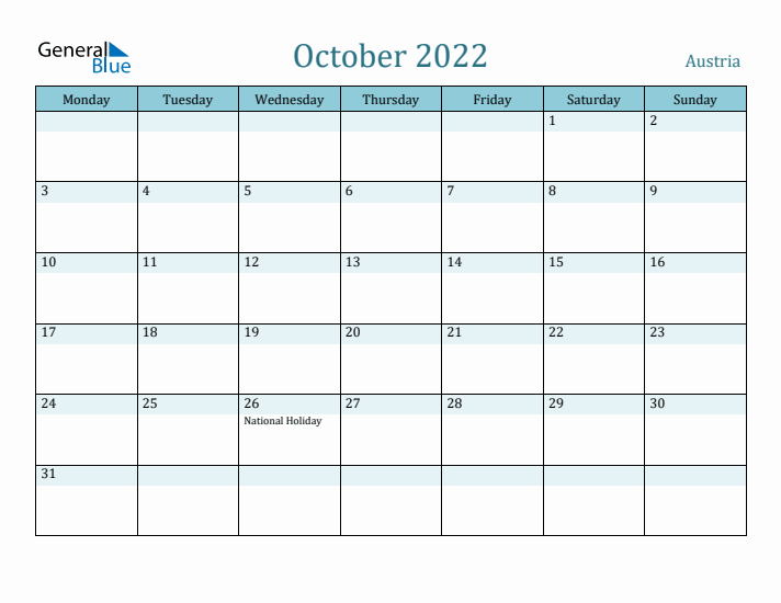 October 2022 Calendar with Holidays