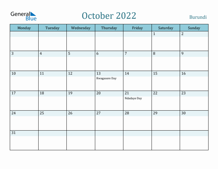 October 2022 Calendar with Holidays