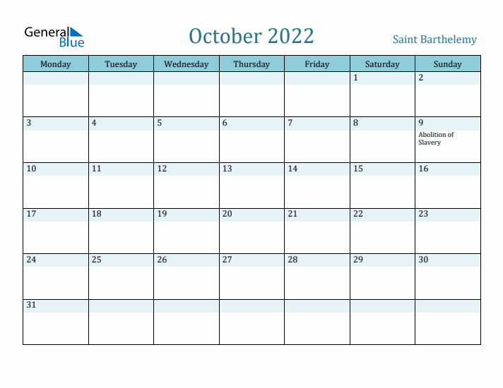 October 2022 Calendar with Holidays