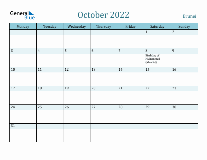 October 2022 Calendar with Holidays