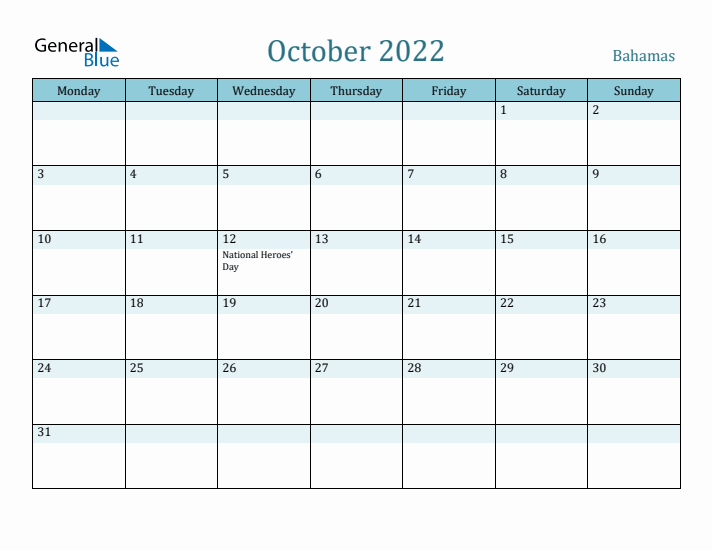 October 2022 Calendar with Holidays