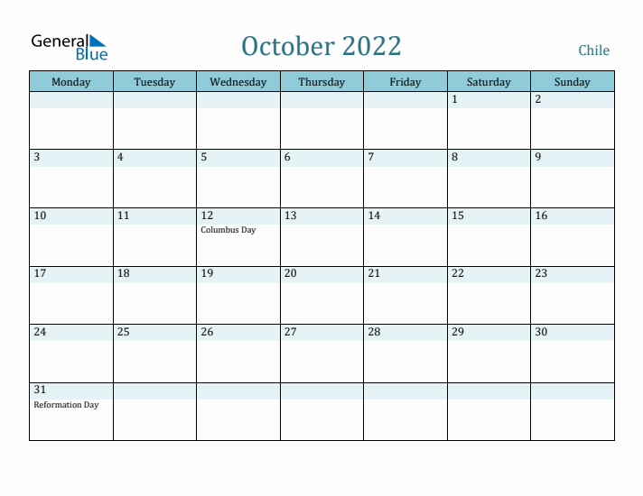 October 2022 Calendar with Holidays