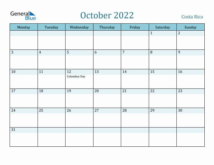 October 2022 Calendar with Holidays