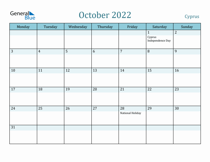 October 2022 Calendar with Holidays