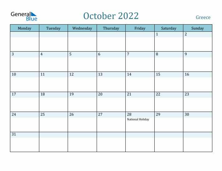 October 2022 Calendar with Holidays