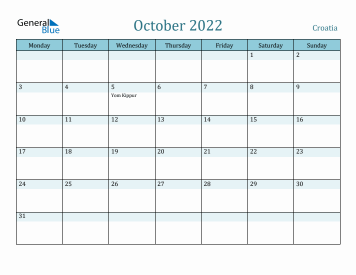 October 2022 Calendar with Holidays