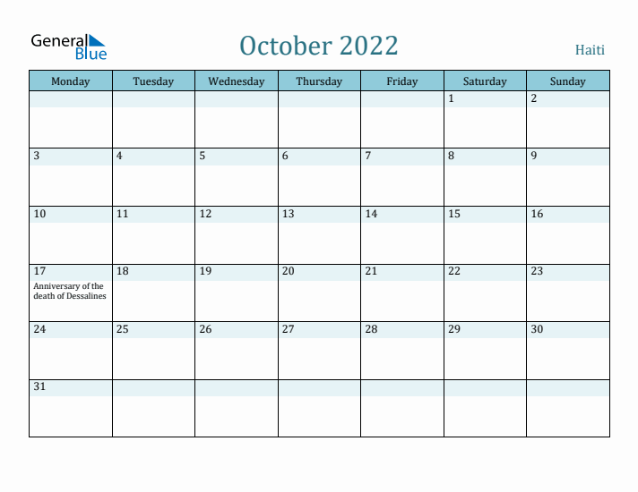 October 2022 Calendar with Holidays